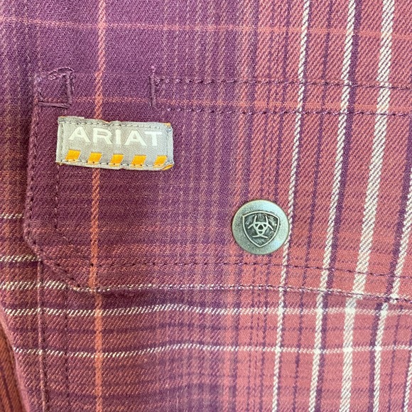 Ariat Rebar Flannel Hooded Shacket Shirt Jacket Women L Purple Plaid Western NWT - Picture 6 of 16
